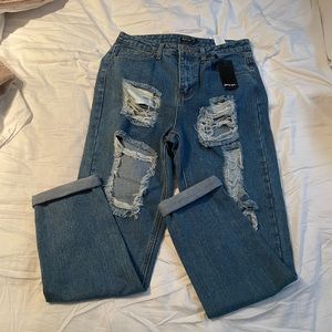 NWT Nasty Gal Girl Talk Distressed Mom Jeans - 6
